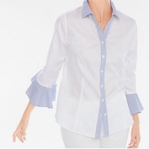 Chico's White and Blue Button Down Shirt